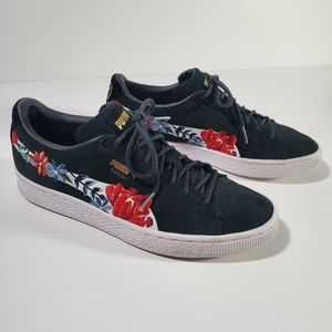 Puma Suede Embroidered Floral Shoes Black sz 8.5